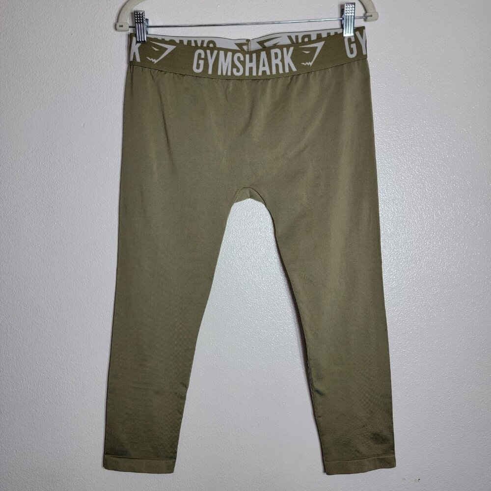 Gymshark Green Seamless Leggings‎ Size Large Crop Logo Waistband
